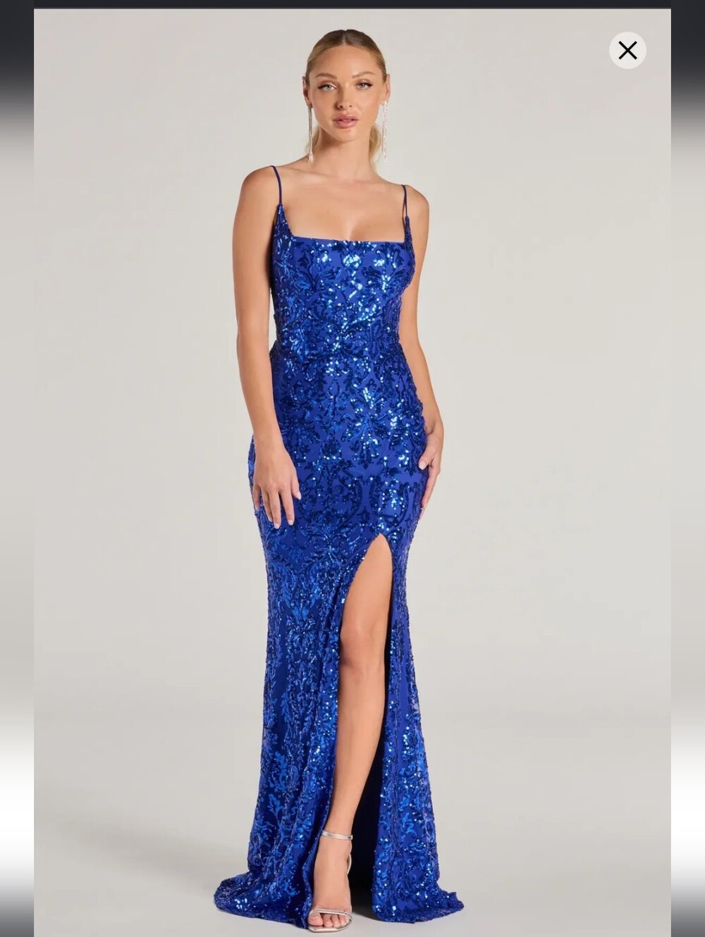Windsor Royal Blue Sequin Spaghetti Strap Evening Dress